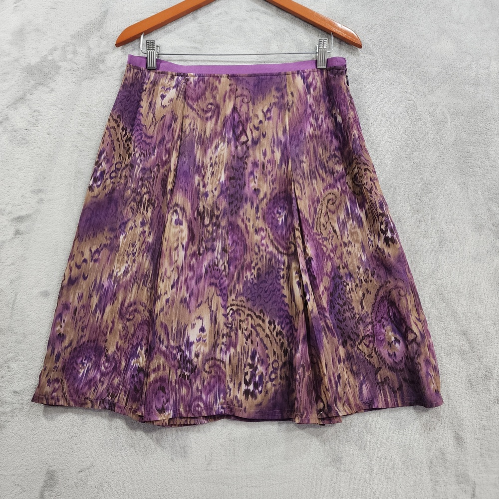 Vintage Worthington Skirt Womens 12 Purple Tan Paisley Pleated Chiffon A-Line